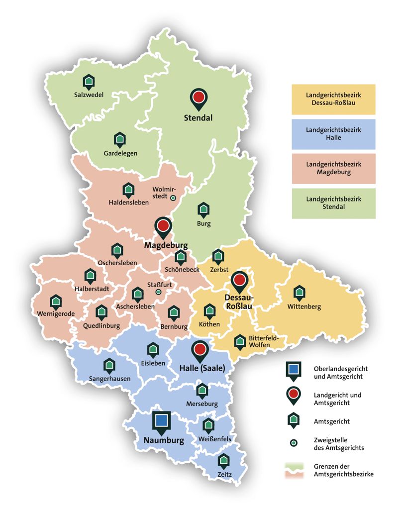 Landkarte mit den Bezirken der Gerichte der ordentlichen Gerichtsbarkeit